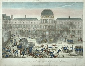 Chateau des Tuileries, 10 de agosto de 1792, grabado por Jourdan de G. Texier